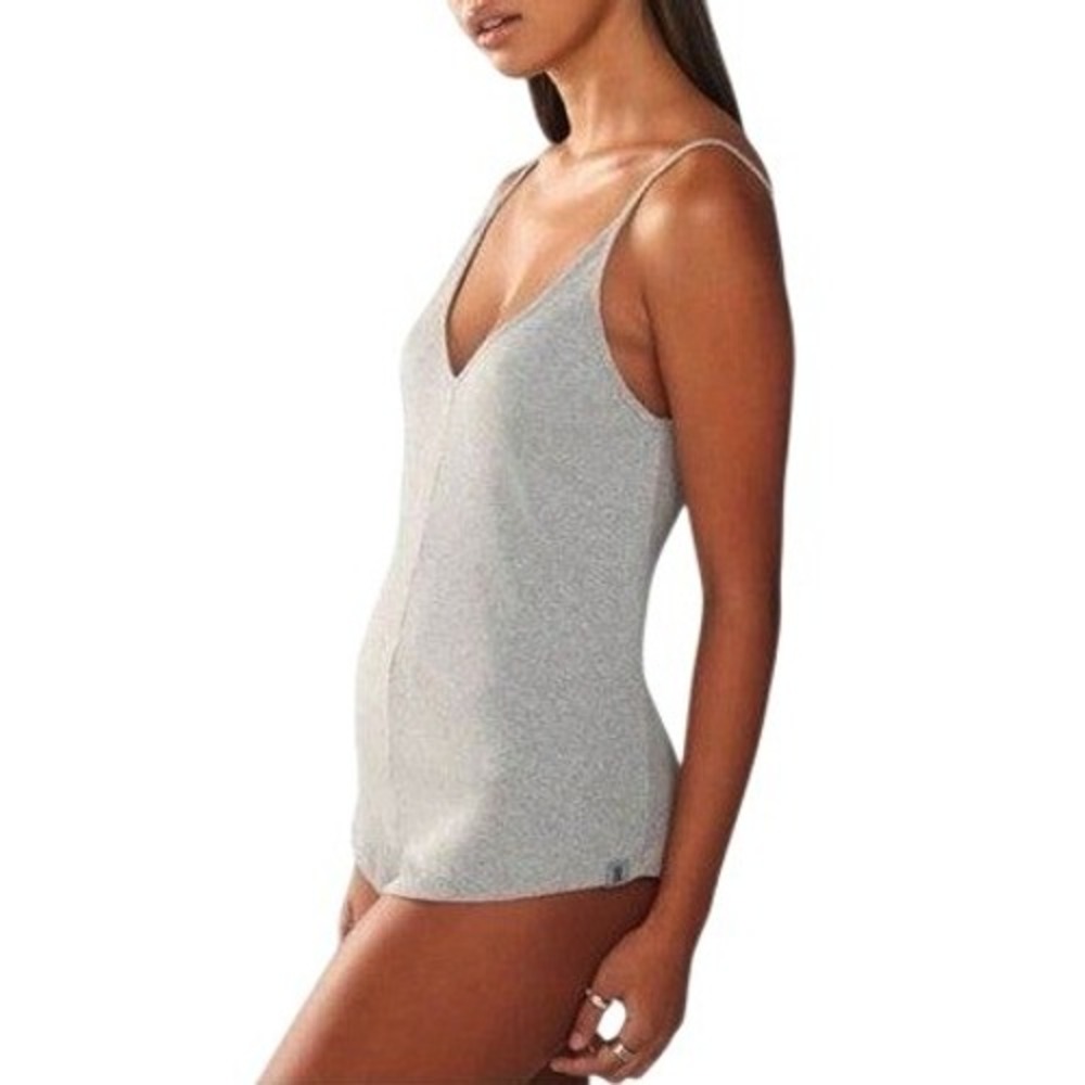 Savage X Fenty Gray Ribbed Essentials Romper Loungewear V-Neck Low-Cut Back Sz S